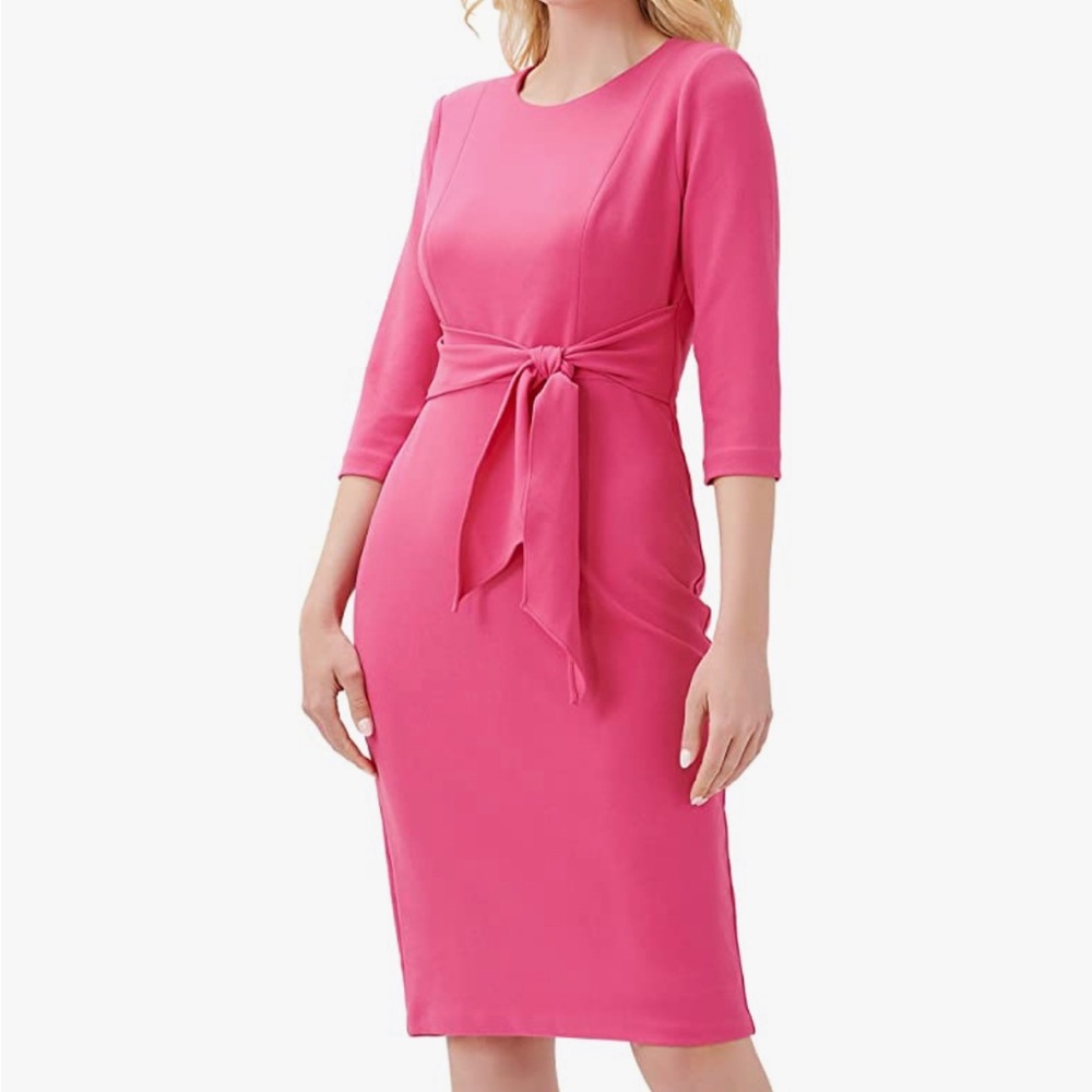 Adrianna Papell Women's Bow Sheath Dress W/ Three Quarter Sleeves Pink size 10